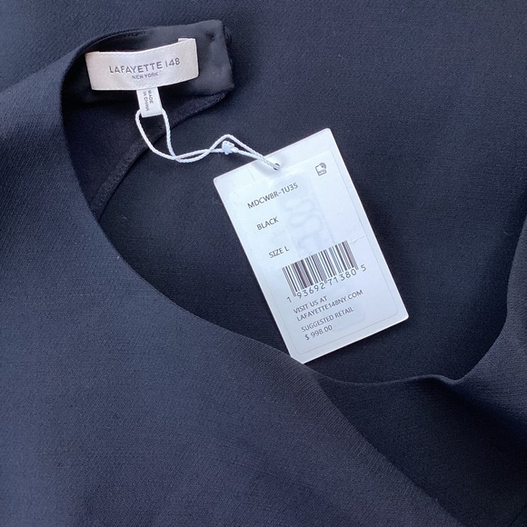 NWT Lafayette 148 Black Sleeveless Shift Dress Wool-Silk Keyhole Back Large LBD - Picture 10 of 14